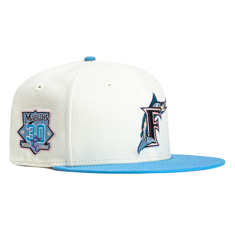 New Era 59Fifty Daddy Daughter Miami Marlins 30th Anniversary Patch Hat - White, Light Blue