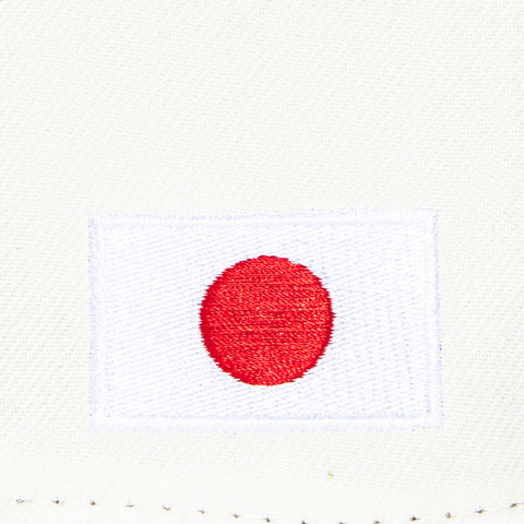 New Era 59Fifty Los Angeles Dodgers Japan Flag Patch Script Hat - White, Indigo, Metallic Gold