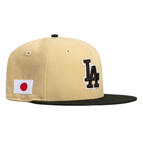 New Era 59Fifty Los Angeles Dodgers Japan Flag Patch Hat - Tan, Black, Metallic Gold