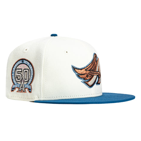 New Era Youth 9Fifty Daddy Daughter Los Angeles Angels 50th Anniversary Patch Snapback Hat - White, Indigo