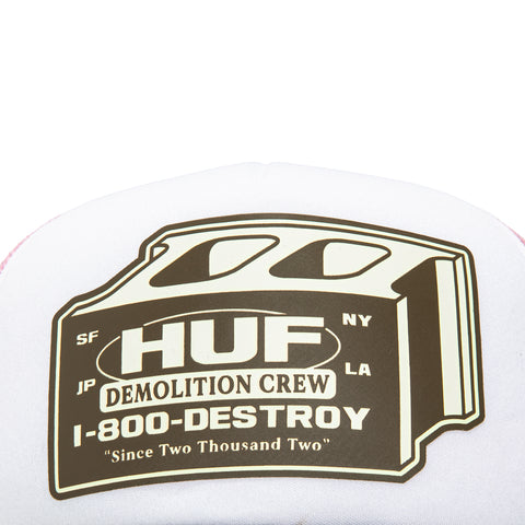 HUF Demolition Crew Foam Front Trucker Snapback Hat - White, Pink, Olive