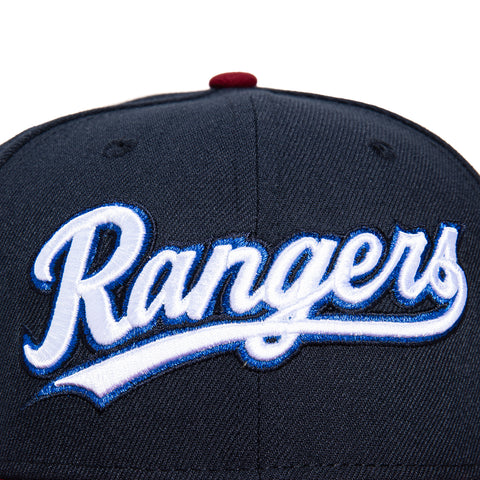 New Era 59Fifty Texas Rangers American League Patch Script Hat - Navy, Cardinal