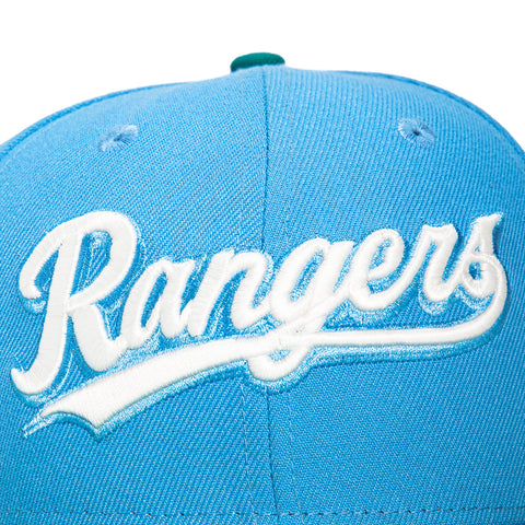 New Era 59Fifty Caribbean Waters Texas Rangers 1995 All Star Game Patch Script Hat - Light Blue, Teal