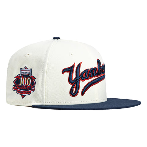 New Era 59Fifty Opening Ceremony New York Yankees 100th Anniversary Stadium Patch Script Hat - White, Navy, Red