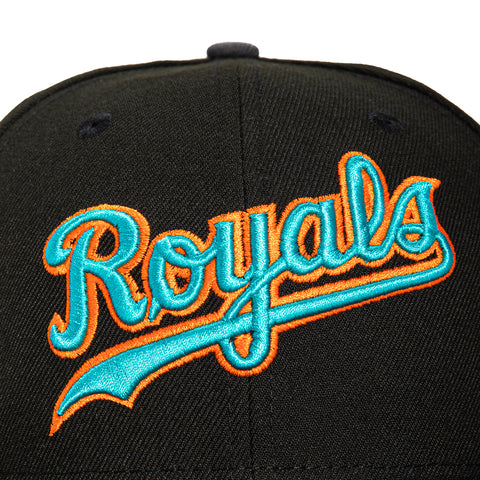 New Era 59Fifty Calle Ocho Kansas City Royals 40th Anniversary Patch Script Hat - Black, Graphite, Teal, Orange