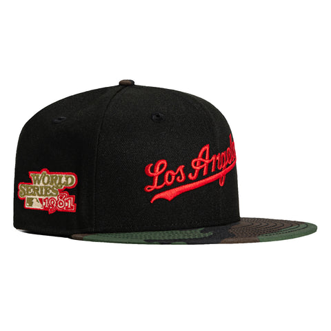 New Era 59Fifty Los Angeles Dodgers 1981 World Series Patch Script Hat - Black, Camo, Red