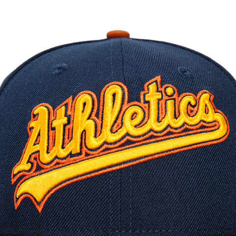 New Era 59Fifty Oakland Athletics Battle of the Bay Patch Script Hat - Navy, Burnt Orange, Gold