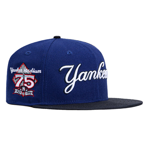 New Era 59Fifty New York Yankees 75th Anniversary Stadium Patch Script Hat - Royal, Navy