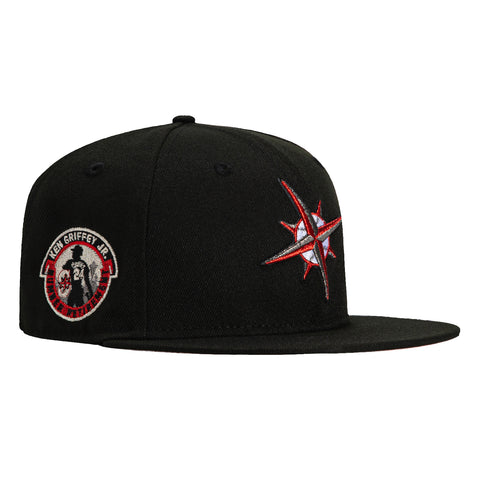 New Era 59Fifty Seattle Mariners 24 Ken Griffey Jr. Patch Turn Ahead The Clock Hat - Black, Red, Metallic Silver