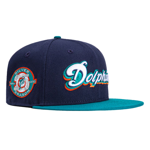 New Era 59Fifty Miami Dolphins 25th Anniversary Patch Word Hat - Navy, Teal