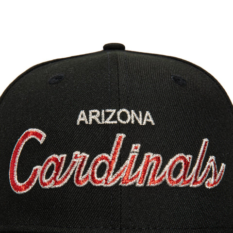 New Era 59Fifty Arizona Cardinals Logo Patch Script Hat - Black, Red, Metallic Silver