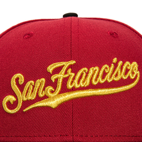 New Era 59Fifty San Francisco Giants Candlestick Park Patch Script Hat - Cardinal, Black, Metallic Gold