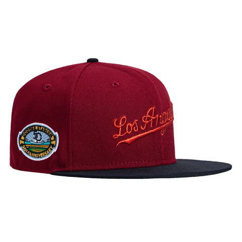 New Era 59Fifty Los Angeles Dodgers 50th Anniversary Stadium Patch Script Hat - Cardinal, Navy