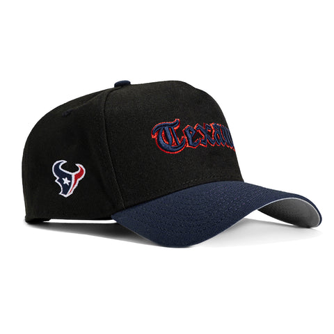 New Era 9Forty A-Frame Houston Texans Snapback Old English Script Hat - Black, Navy