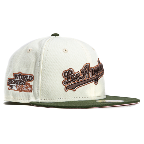 New Era 59Fifty Los Angeles Dodgers 1981 World Series Patch Script Hat - White, Olive, Metallic Copper