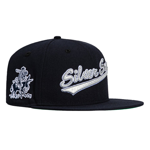 New Era 59Fifty Reno Silver Sox Logo Patch Script Hat - Navy, Metallic Silver