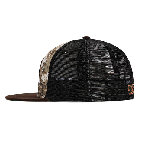 New Era 59Fifty Pensacola Blue Wahoos Mullets 30th Anniversary Patch Trucker Hat - Realtree ,Brown