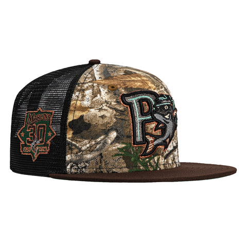 New Era 59Fifty Pensacola Blue Wahoos Mullets 30th Anniversary Patch Trucker Hat - Realtree ,Brown