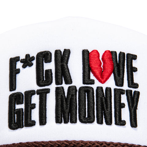 Field Grade F*ck Love Get Money Snapback Trucker Foam Hat - White, Brown