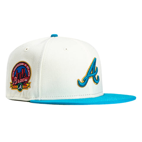 New Era 59Fifty Atlanta Braves 40th Anniversary Patch Hat - White, Neon Blue