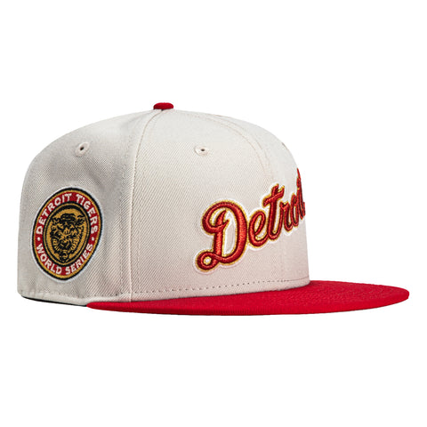 New Era 59Fifty Detroit Tigers 1968 World Series Patch Script Hat - Stone, Red