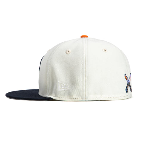 New Era 59Fifty PBJ Mask Hat Club Logo Patch Hat - White, Navy, Orange