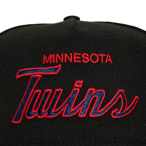 New Era 9Fifty A-Frame Minnesota Twins Logo Patch Script Snapback Hat - Black