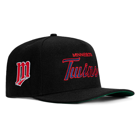 New Era 9Fifty A-Frame Minnesota Twins Logo Patch Script Snapback Hat - Black