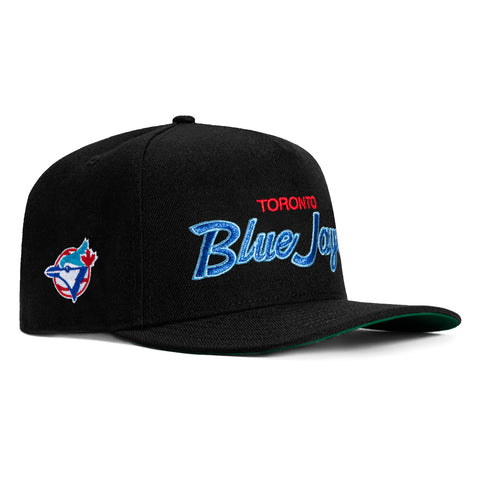 New Era 9Fifty A-Frame Toronto Blue Jays Logo Patch Script Snapback Hat - Black