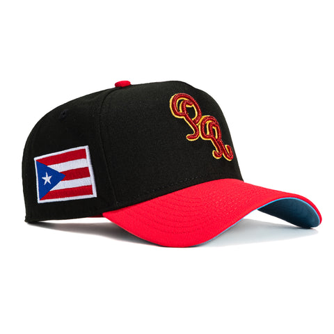 New Era 9Forty A-Frame Puerto Rico Flag Patch PR Snapback Hat - Black, Infrared