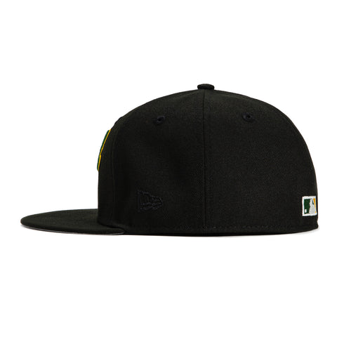 New Era 59Fifty Oakland Athletics Rickey Henderson Field Patch Script Hat - Black, Green, Gold