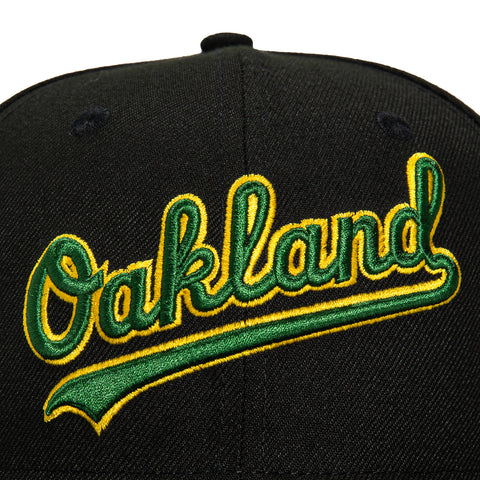 New Era 59Fifty Oakland Athletics Rickey Henderson Field Patch Script Hat - Black, Green, Gold