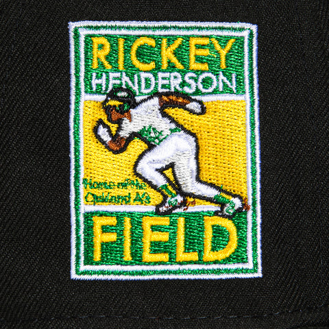 New Era 59Fifty Oakland Athletics Rickey Henderson Field Patch Script Hat - Black, Green, Gold