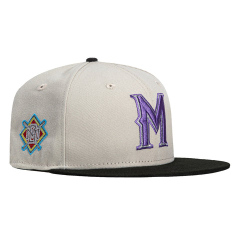 New Era 59Fifty Roll Out Pack Milwaukee Brewers Logo Patch Hat - Stone, Black, Purple