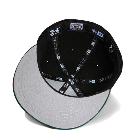 New Era 59Fifty Oakland Athletics 100th Anniversary Stadium Patch Script Hat - Black, Green, Metallic Silver