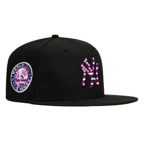 New Era 59Fifty New York Yankees 1949 World Series Patch Flag Hat - Black, Purple, White