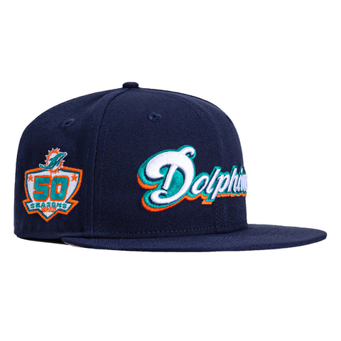 New Era 59Fifty Miami Dolphins 50th Anniversary Patch Script Hat - Light Navy