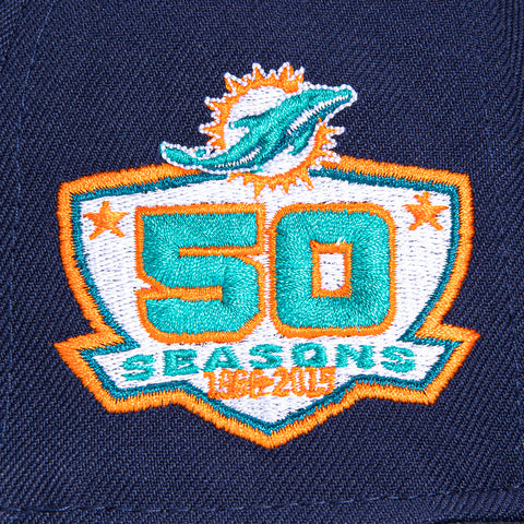 New Era 59Fifty Miami Dolphins 50th Anniversary Patch Script Hat - Light Navy