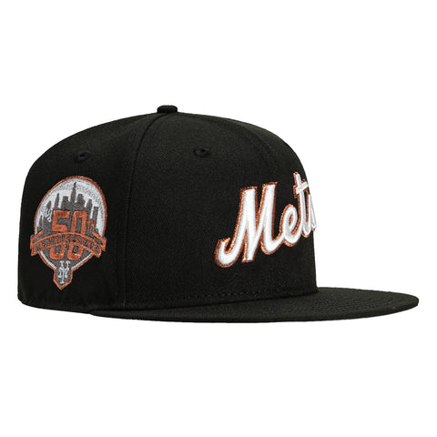 New Era 59Fifty New York Mets 50th Anniversary Patch Script Hat - Black, Ivory, Metallic Copper