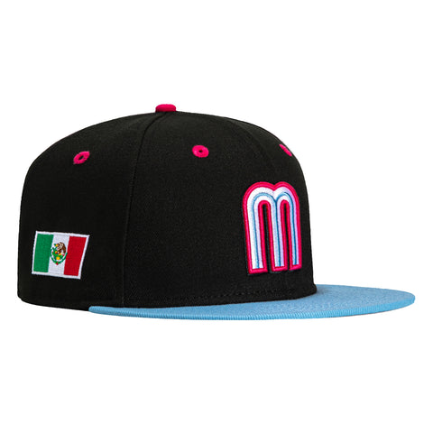 New Era 59Fifty Mexico World Baseball Classic Mexico Flag Patch Hat - Black, Light Blue, Magenta