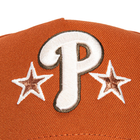 New Era 9Forty A-Frame Campfire Pack Philadelphia Phillies Veterans Stadium Patch Snapback Hat - Burnt Orange, Brown