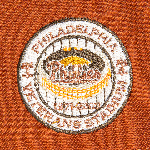 New Era 9Forty A-Frame Campfire Pack Philadelphia Phillies Veterans Stadium Patch Snapback Hat - Burnt Orange, Brown