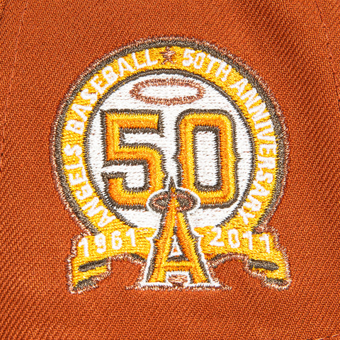 New Era 9Forty A-Frame Campfire Pack Los Angeles Angels 50th Anniversary Patch Snapback Hat - Burnt Orange, Brown