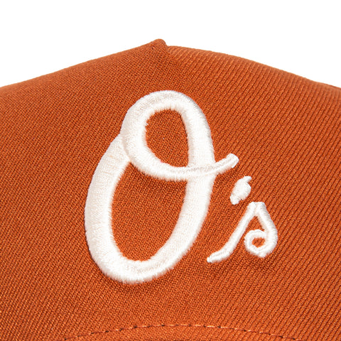 New Era 9Forty A-Frame Campfire Pack Baltimore Orioles 50th Anniversary Patch Snapback Alternate Hat - Burnt Orange, Brown