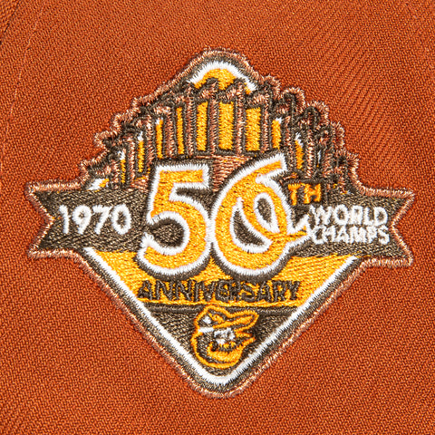 New Era 9Forty A-Frame Campfire Pack Baltimore Orioles 50th Anniversary Patch Snapback Alternate Hat - Burnt Orange, Brown