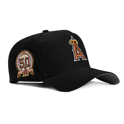 New Era 9Forty A-Frame Los Angeles Angels 50th Anniversary Patch Snapback Hat - Black, Ivory, Metallic Copper