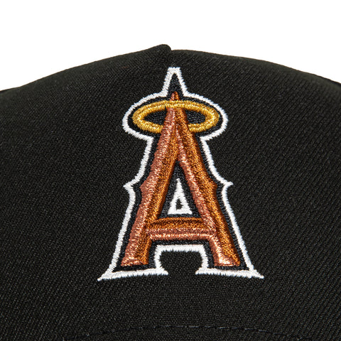 New Era 9Forty A-Frame Los Angeles Angels 50th Anniversary Patch Snapback Hat - Black, Ivory, Metallic Copper