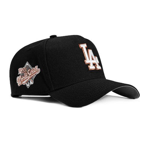 New Era 9Forty A-Frame Los Angeles Dodgers 1988 World Series Patch Snapback Hat - Black, Ivory, Metallic Copper