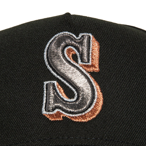 New Era 9Forty A-Frame Seattle Mariners 30th Anniversary Patch Snapback Hat - Black, Ivory, Metallic Copper