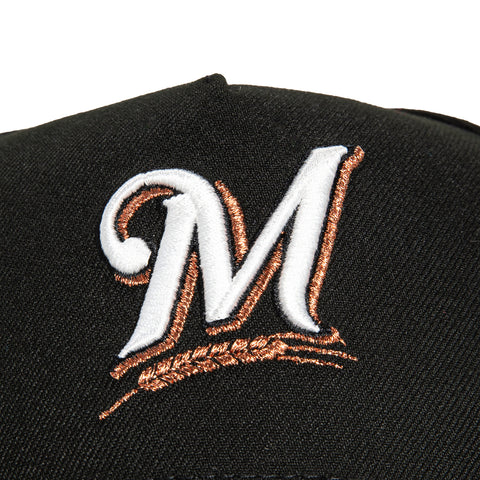 New Era 9Forty A-Frame Milwaukee Brewers Home to Heroes Patch Snapback Hat - Black, Ivory, Metallic Copper